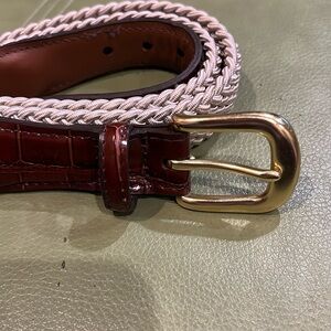 Brighton brown leather and woven cording belt with brass buckle size 36